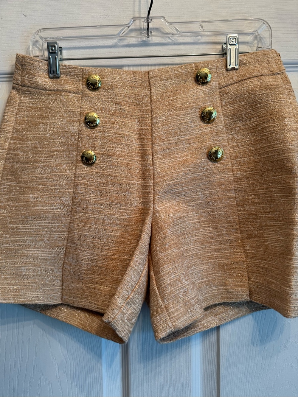 Lilly Pulitzer High-Rise Textured Tan Women's Shorts with Gold Buttons